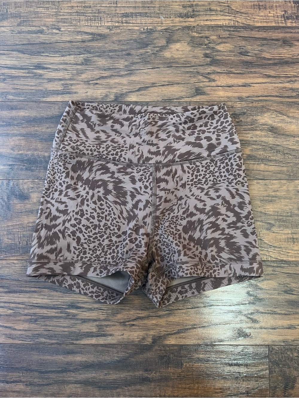 SHEIN Brown Animal-Print High-Waist Athletic Shorts